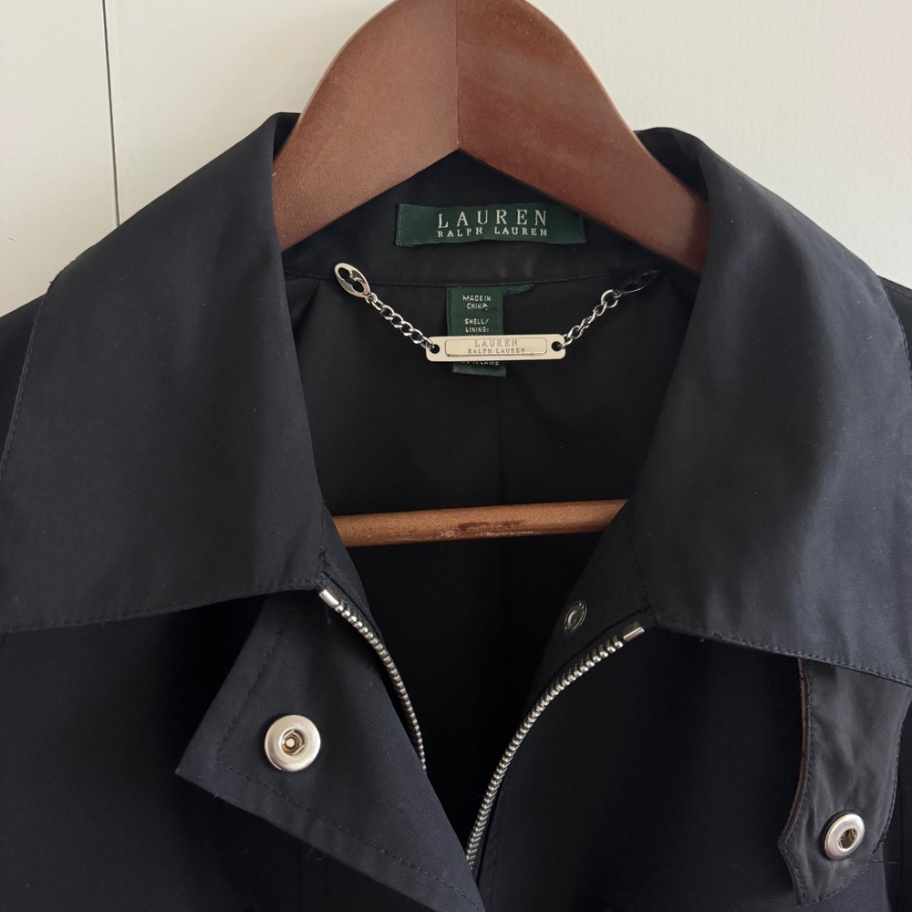 Lauren Ralph Lauren Black Field Jacket Leather Trim Utility Coat Womens - Picture 3 of 8